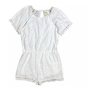 Elevenses White Eyelet Romper Shorts Playsuit Size Small Anthropologie Cotton